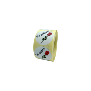 Etiqueta "Te quiero" con rosa